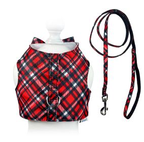 Red Plaid Harness Vest with Matching Leash (Color: Red, Size: XL)