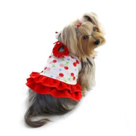 Soft Knit Cotton Cherries Dress w/Shoulder Ties (Color: Red/White, Size: XL)