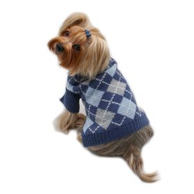 Argyle Turtleneck Sweater in Navy/Grey/Light Blue (Color: Blue, Size: XL)