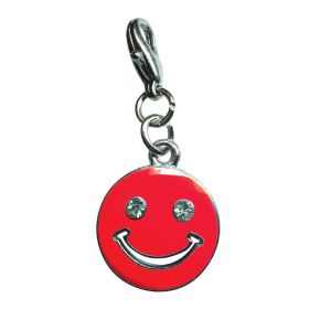 Happy Face with Sparkling Eyes Enamel Charm (Color: Red, Size: 5/8" diameter)