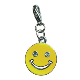Happy Face with Sparkling Eyes Enamel Charm (Color: Yellow, Size: 5/8" diameter)