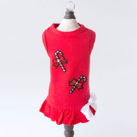 Candy Cane Dog Dress (Color: Red, Size: XXS)