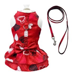 Abstract Hearts Harness Dress with Matching Leash (Color: Red, Size: S)