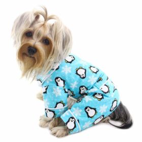 Penguins & Snowflake Flannel PJ with 2 Pockets (Turquoise) (Color: Turquoise, Size: XS)