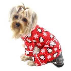 Penguins & Snowflake Flannel PJ with 2 Pockets (Red) (Color: Red, Size: XS)