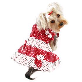 Red & White Polka Dots Sundress with Contrasting Flowers (Color: Red/White, Size: S)