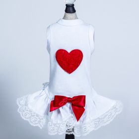 Puff Heart Lace Dog Dress (Color: Red, Size: XS)