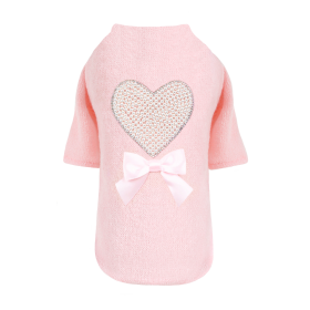 Pearl Heart Dog Sweater (Color: Peach, Size: MD)