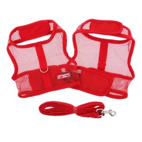 Cool Mesh Dog Harness with Leash (Color: Solid Red, Size: X-Small)