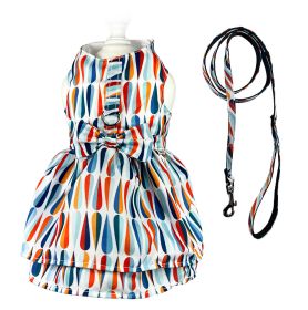 Chic Raindrop Harness Dress with Matching Leash (Color: Blue/Orange/White, Size: M)