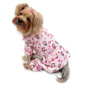 Girly Monkey Flannel Pajamas with 2 Pockets (Color: Pink, Size: M)