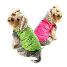 Reversible Parka Vest with Ruffle Trims (Color: Lime/Pink, Size: M)