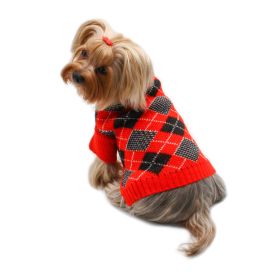 Argyle Turtleneck Sweater in Red/Black/White (Color: Red, Size: M)