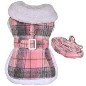 Sherpa-Lined Dog Harness Coat (Color: Pink & White Plaid, Size: 2X-Large)