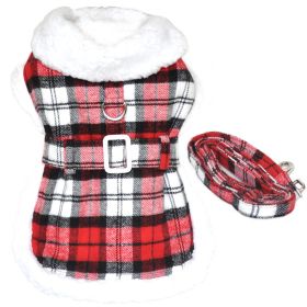 Sherpa-Lined Dog Harness Coat (Color: Red & White Plaid, Size: 2X-Large)