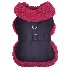 Sherpa-Lined Dog Harness Coat (Color: Black & Burgundy Dots, Size: X-Large)
