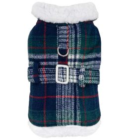 Sherpa-Lined Dog Harness Coat (Color: Blue & Green Plaid, Size: Large)