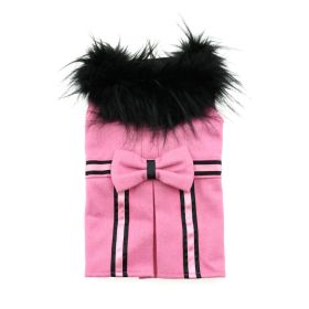 Wool Fur-Trimmed Dog Harness Coat (Color: Pink, Size: X-Large)