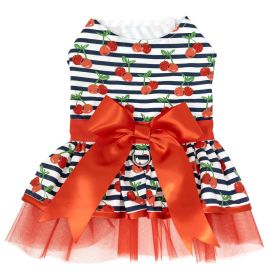 Cherry Stripe Harness Dress with Matching Leash (Size: Large)