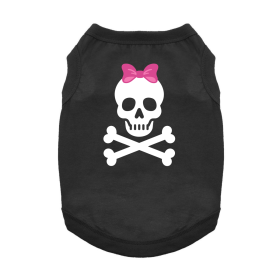 Pirate Skull with Pink Bow Dog Shirt (Color: Jet Black, Size: Large)