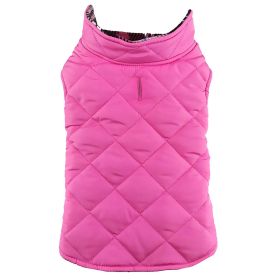 Reversible Fleece Lined Puffer Dog Coat (Color: Pink Plaid, Size: Large)