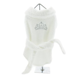 White Silver Tiara Cotton Dog Bathrobe by Doggie Design (Size: Large)