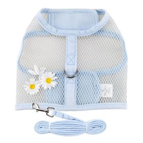 Cool Mesh Dog Harness with Leash (Color: Blue Daisy, Size: Small)
