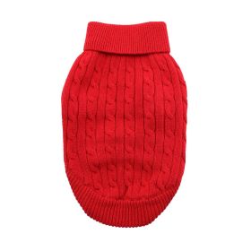 Combed Cotton Cable Knit Dog Sweater (Color: Fiery Red, Size: X-Small)