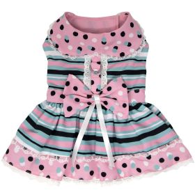 Dots & Stripes Harness Dress (Color: Pink & Teal, Size: Small)