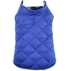 Reversible Fleece Lined Puffer Dog Coat (Color: Blue Plaid, Size: Small)
