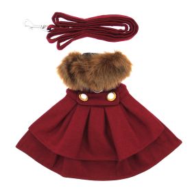 Wool Fur-Trimmed Dog Harness Coat (Color: Burgundy, Size: Small)