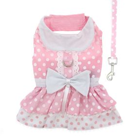 Polka Dot and Lace Dog Dress Set with Leash (Color: Pink, Size: X-Small)